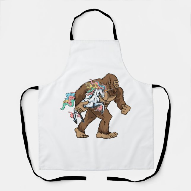 Bigfoot Carrying Unicorn Funny Sasquatch Gifts  Apron (Front)