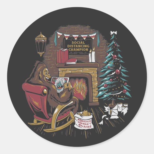 Bigfoot Champion Xmas Classic Round Sticker (Front)