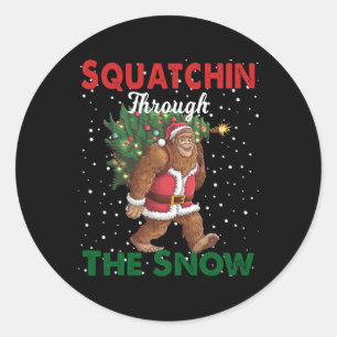 Bigfoot Christmas Funny Squatchin Through The Snow Classic Round Sticker