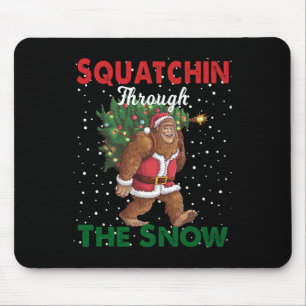 Bigfoot Christmas Funny Squatchin Through The Snow Mouse Mat