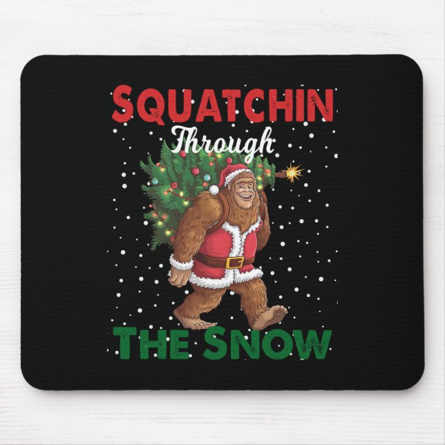 Bigfoot Christmas Funny Squatchin Through The Snow Mouse Mat (Front)
