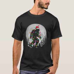 Bigfoot Christmas Lighting Santa Hat Night Moon Xm T-Shirt