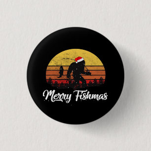 Bigfoot Christmas Santa Hat Merry Fishmas Vintage  3 Cm Round Badge