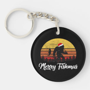 Bigfoot Christmas Santa Hat Merry Fishmas Vintage Key Ring
