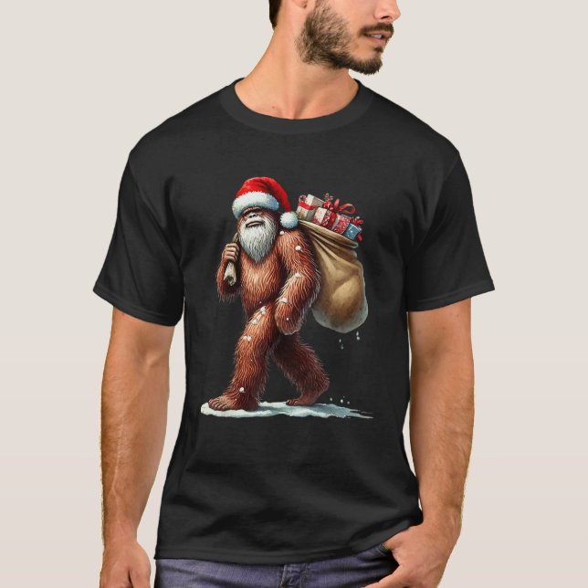Bigfoot Christmas Santa Sasquatch Santa Bigfoot Fu T-Shirt (Front)