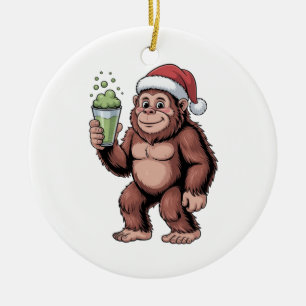 Bigfoot Christmas Sasquatch Matcha Lover Ceramic Tree Decoration