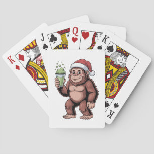 Bigfoot Christmas Sasquatch Matcha Lover Playing Cards