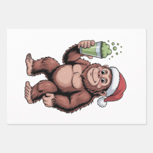 Bigfoot Christmas Sasquatch Matcha Lover Wrapping Paper Sheet