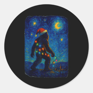 Bigfoot Christmas Sasquatch Santa Hat Starry Night Classic Round Sticker