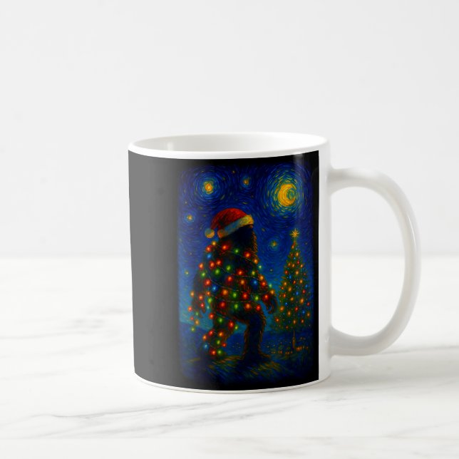Bigfoot Christmas Sasquatch Santa Hat Starry Night Coffee Mug (Right)