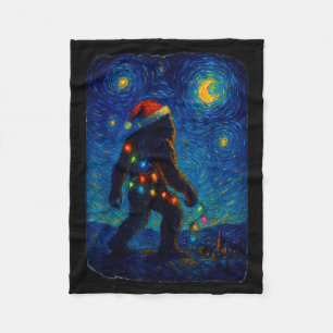 Bigfoot Christmas Sasquatch Santa Hat Starry Night Fleece Blanket