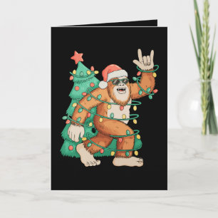 Bigfoot Christmas Sasquatch Xmas Tree Lights Santa Holiday Card