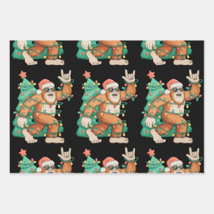 Bigfoot Christmas Sasquatch Xmas Tree Lights Santa Wrapping Paper Sheet