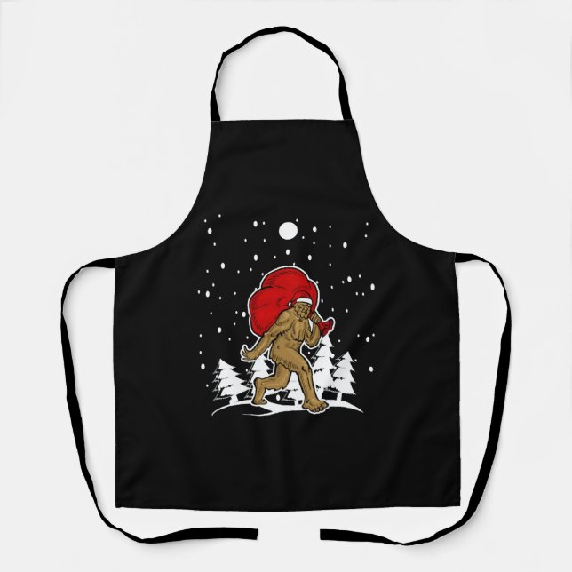 Bigfoot Christmas Shirt Holiday Party Yeti Tshirt Apron (Front)