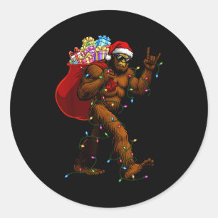 Bigfoot Christmas Shirts Boys Men Xmas Tree Lights Classic Round Sticker