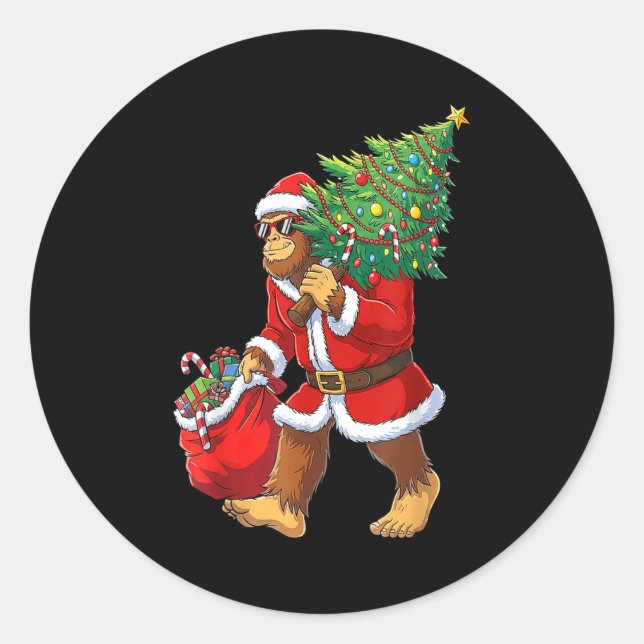 Bigfoot Christmas Tree Lights Boys Men Sasquatch L Classic Round Sticker (Front)