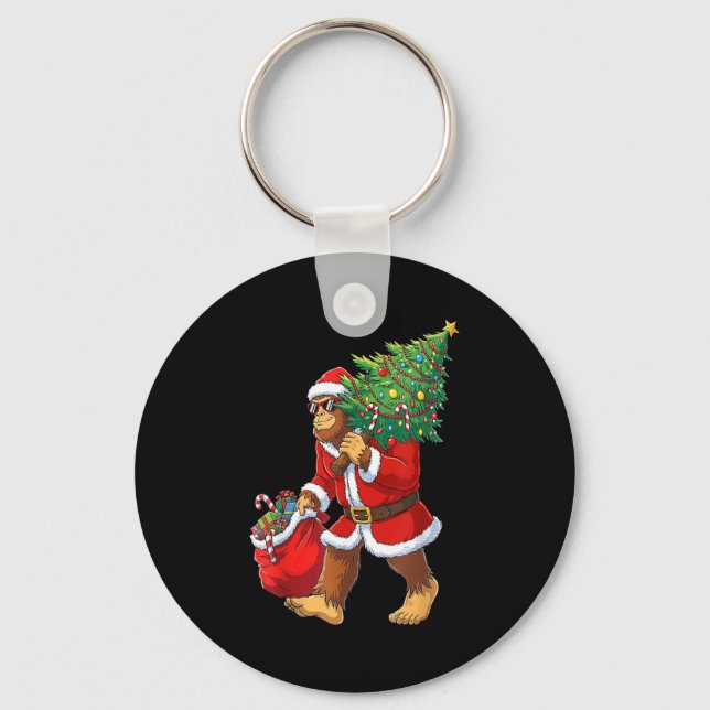 Bigfoot Christmas Tree Lights Boys Men Sasquatch L Key Ring (Front)
