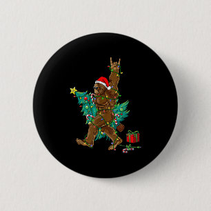 Bigfoot Christmas Tree Lights Rock Xmas Men Sasqua 6 Cm Round Badge