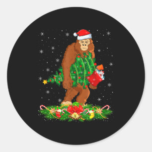 Bigfoot Christmas Tree Lights Santa Hat Funny Sasq Classic Round Sticker