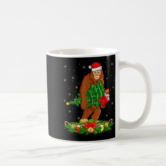 Bigfoot Christmas Tree Lights Santa Hat Funny Sasq Coffee Mug (Right)