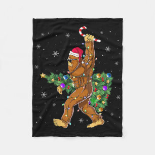 Bigfoot Christmas Tree Lights Sasquatch Lovers Fleece Blanket
