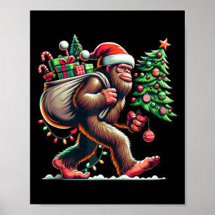Bigfoot Christmas Tree Lights Xmas Boys Men Sasqua Poster