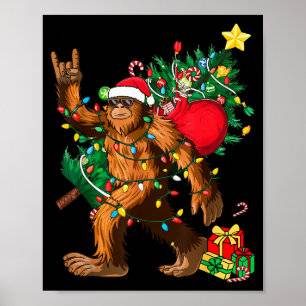 Bigfoot Christmas Tree Lights Xmas Boys Men Sasqua Poster