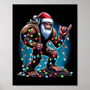 Bigfoot Christmas Tree Lights Xmas Boys Men Sasqua Poster