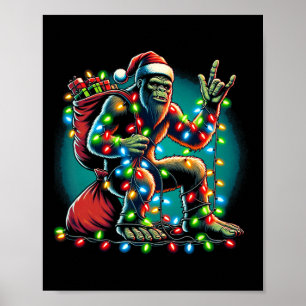Bigfoot Christmas Tree Lights Xmas Boys Men Sasqua Poster