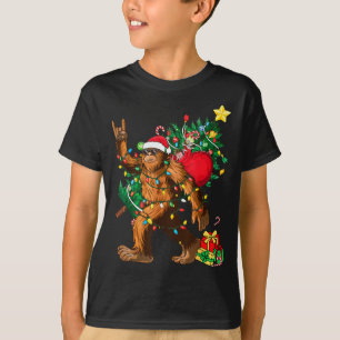 Bigfoot Christmas Tree Lights Xmas Boys Men Sasqua T-Shirt
