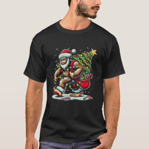Bigfoot Christmas Tree Lights Xmas Boys Men Sasqua T-Shirt