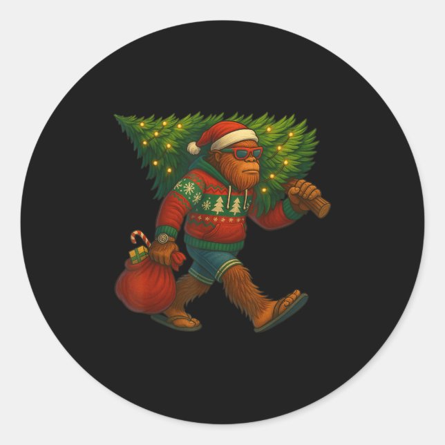 Bigfoot Christmas Tree Lights Xmas Sasquatch Boys  Classic Round Sticker (Front)