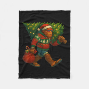 Bigfoot Christmas Tree Lights Xmas Sasquatch Boys  Fleece Blanket