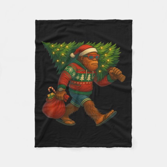Bigfoot Christmas Tree Lights Xmas Sasquatch Boys  Fleece Blanket (Front)