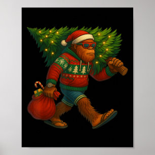 Bigfoot Christmas Tree Lights Xmas Sasquatch Boys Poster
