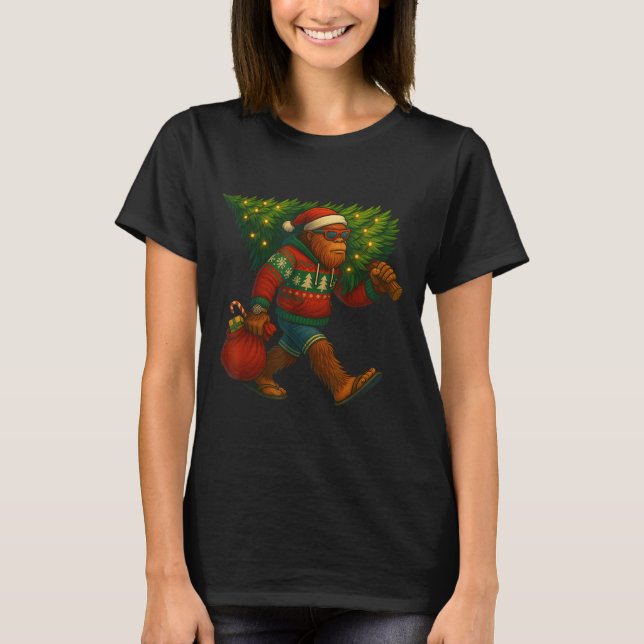 Bigfoot Christmas Tree Lights Xmas Sasquatch Boys  T-Shirt (Front)