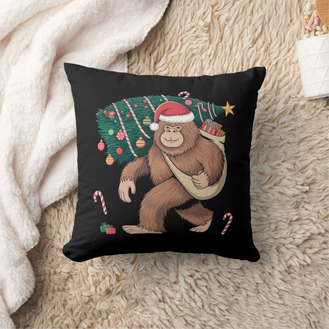 Bigfoot Christmas Tree Lights Xmas Sasquatch Lover Cushion (Blanket)