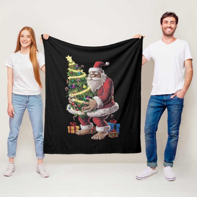 Bigfoot Christmas Tree Lights Xmas Sasquatch Lover Fleece Blanket (In Situ)