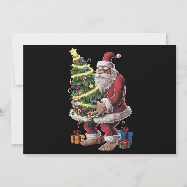 Bigfoot Christmas Tree Lights Xmas Sasquatch Lover Holiday Card (Front)