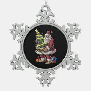 Bigfoot Christmas Tree Lights Xmas Sasquatch Lover Snowflake Pewter Christmas Ornament