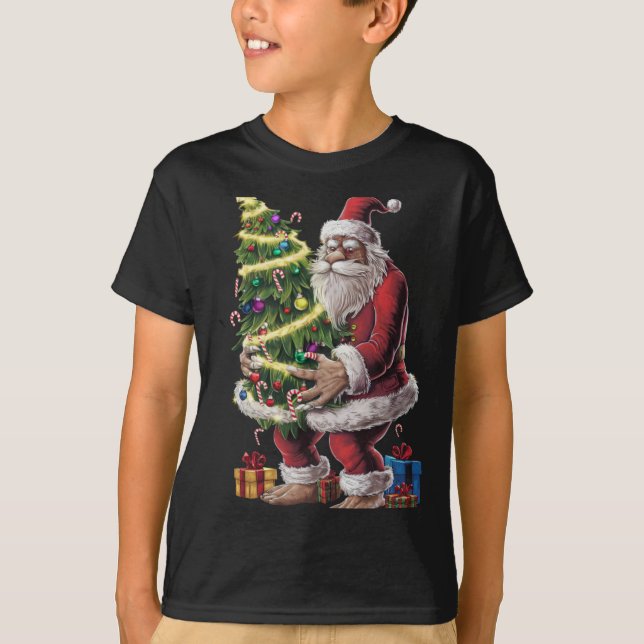 Bigfoot Christmas Tree Lights Xmas Sasquatch Lover T-Shirt (Front)