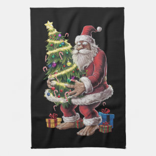 Bigfoot Christmas Tree Lights Xmas Sasquatch Lover Tea Towel