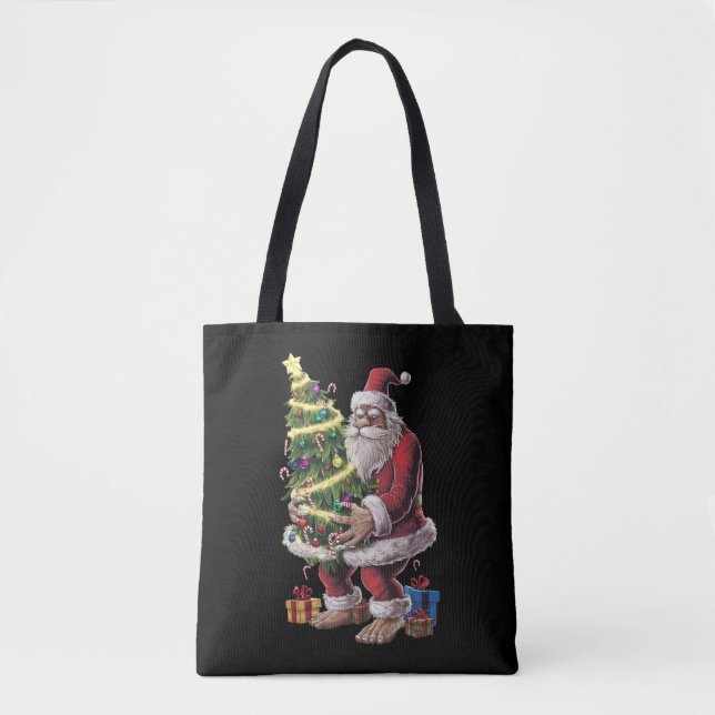 Bigfoot Christmas Tree Lights Xmas Sasquatch Lover Tote Bag (Front)