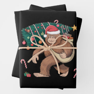 Bigfoot Christmas Tree Lights Xmas Sasquatch Lover Wrapping Paper Sheet