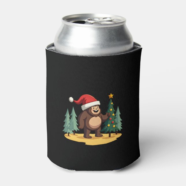 Bigfoot Christmas Tree Santa Hat (1) Can Cooler (Can Front)