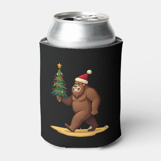 Bigfoot Christmas Tree Santa Hat (1) Can Cooler (Can Front)