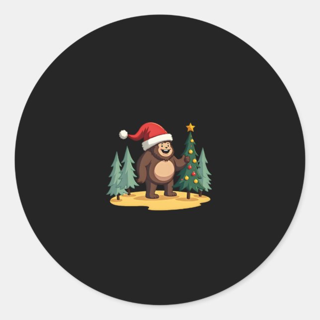 Bigfoot Christmas Tree Santa Hat (1) Classic Round Sticker (Front)
