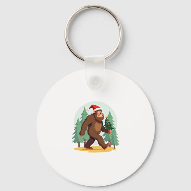 Bigfoot Christmas Tree Santa Hat (1) Key Ring (Front)