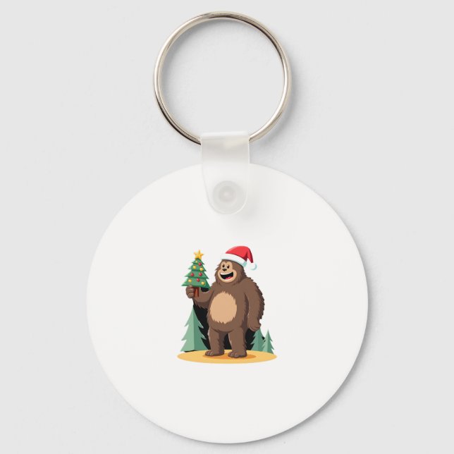 Bigfoot Christmas Tree Santa Hat (1) Key Ring (Front)