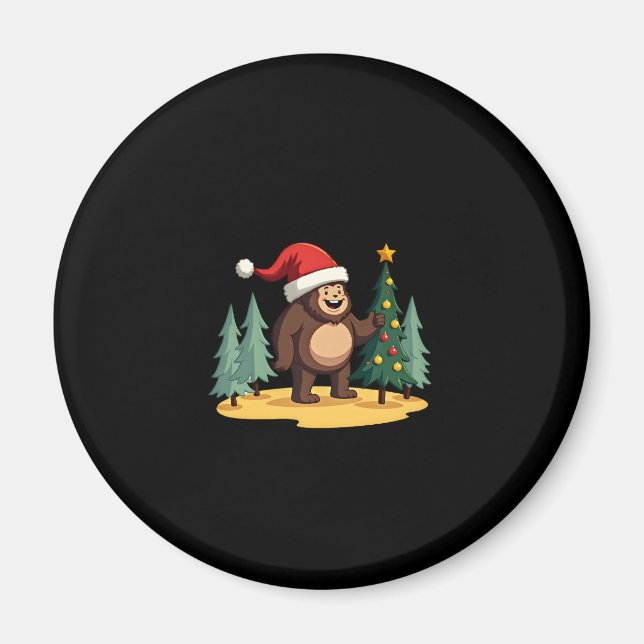 Bigfoot Christmas Tree Santa Hat (1) Magnet (Front)